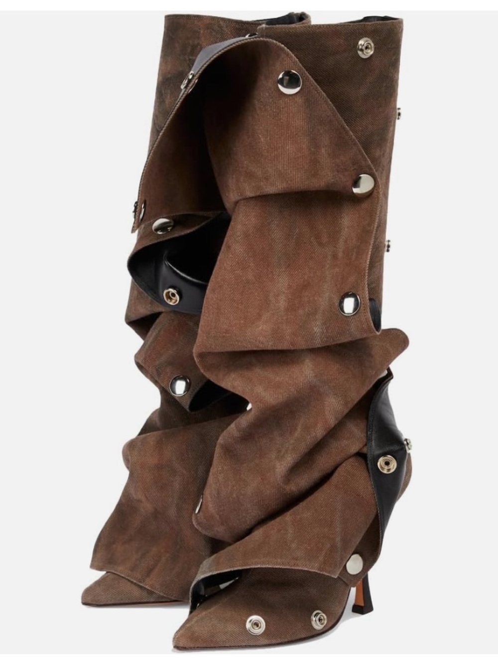 ARQ Brown Suede-Effect Over-the-Knee Stiletto Boots with Stud Detail